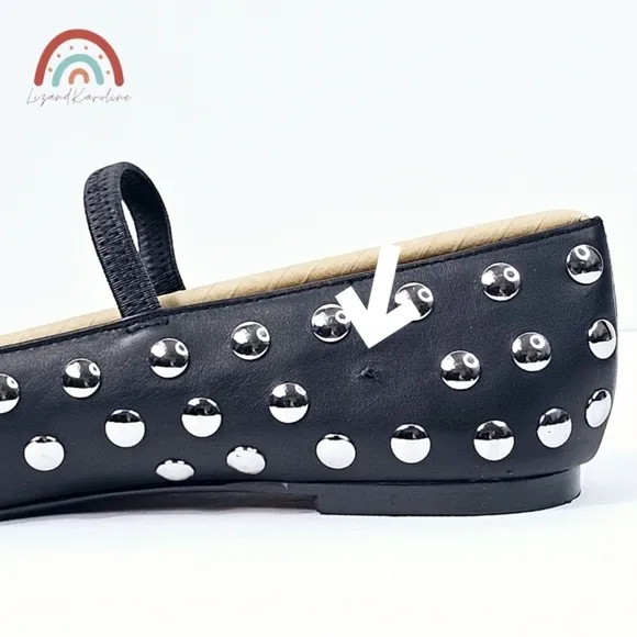 New! Madewell Greta Studded Ballet Black Leather Flats 10