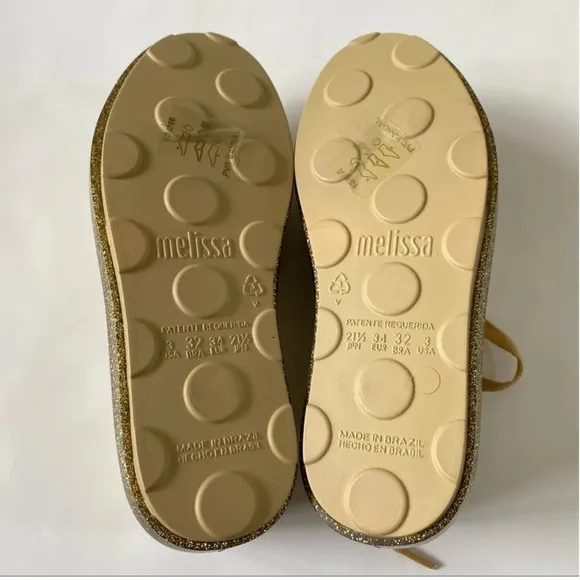 New Mel By Mini Melissa Mel Be gold glitter rubber Fashion Lace sneakers size 3