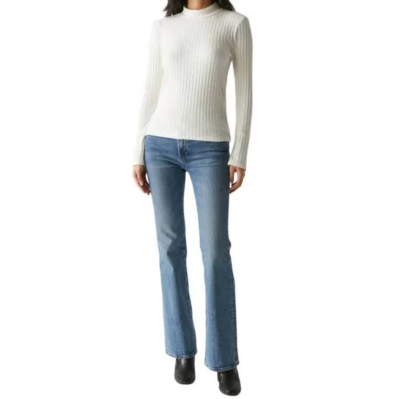 NEW MICHAEL STARS opal button cuff long sleeve ribbed turtleneck top in chalk