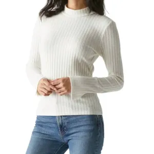NEW MICHAEL STARS opal button cuff long sleeve ribbed turtleneck top in chalk