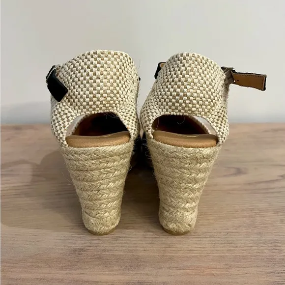 New Paseart Black Espadrille Wedge Sandals