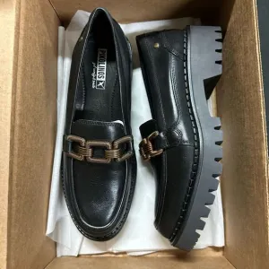 New Pikolinos Aviles Black Chunky Platform Leather Loafers 38 W6P-3742