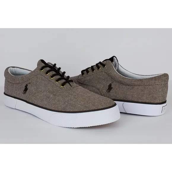New Polo ralph lauren forestmont canvas shoes sneakers tan chambray preppy