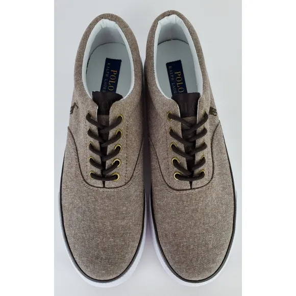 New Polo ralph lauren forestmont canvas shoes sneakers tan chambray preppy