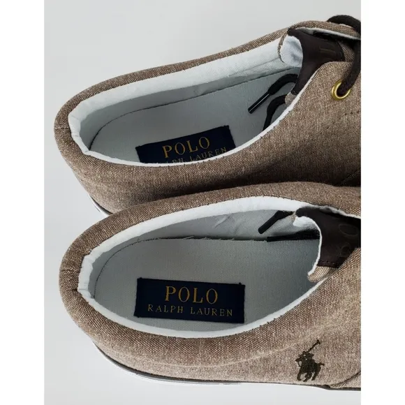 New Polo ralph lauren forestmont canvas shoes sneakers tan chambray preppy