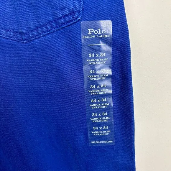 NEW Polo Ralph Lauren Varick Slim Straight Hemp Mens 34x34 Denim Blue Jeans Blue