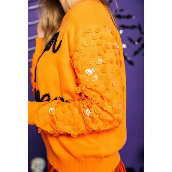 NEW QUEEN OF SPARKLES women's queen of halloween sweater in orange
