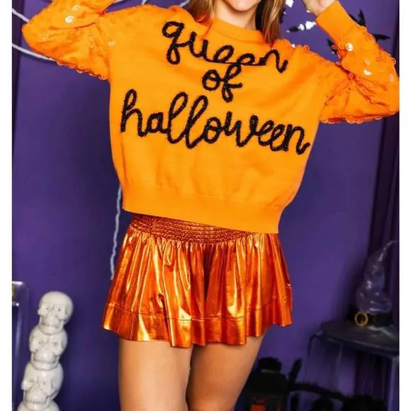 NEW QUEEN OF SPARKLES women's queen of halloween sweater in orange