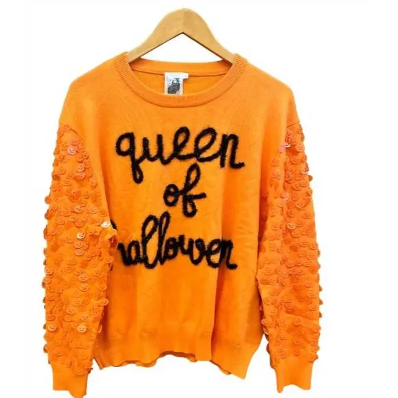 NEW QUEEN OF SPARKLES women's queen of halloween sweater in orange