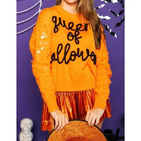 NEW QUEEN OF SPARKLES women's queen of halloween sweater in orange