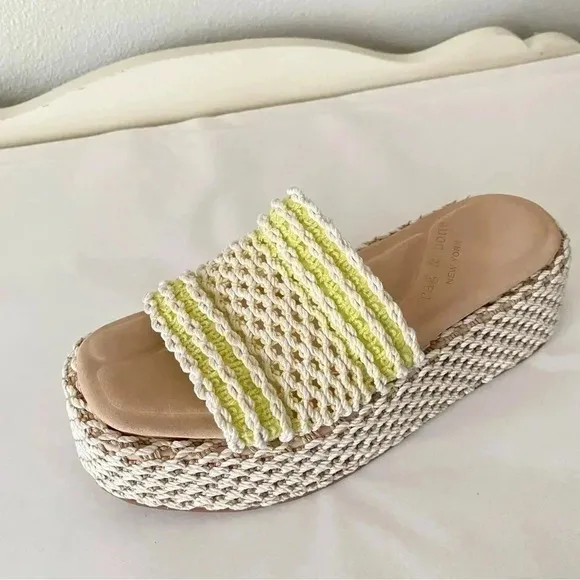 New Rag &amp; Bone Logan Platform Chunky Slide Crochet Platform Sandal Slides