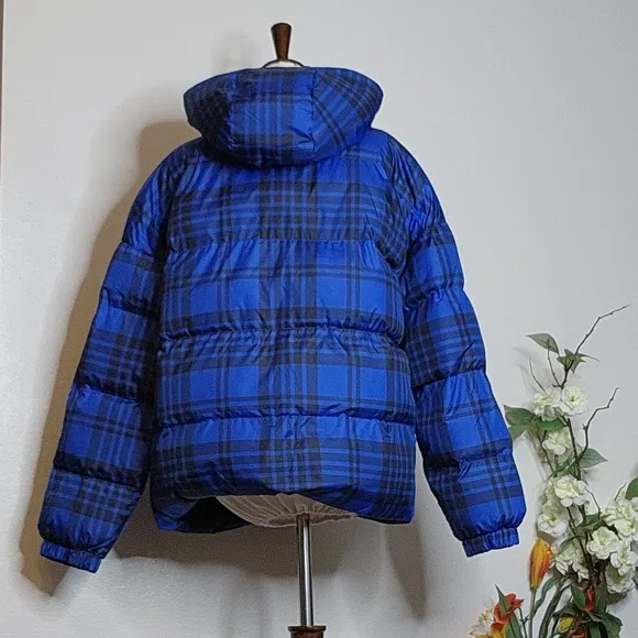 NEW RARE Authentic Juicy Couture Black Label Puffer Ski Coat Blue Tartan Winter