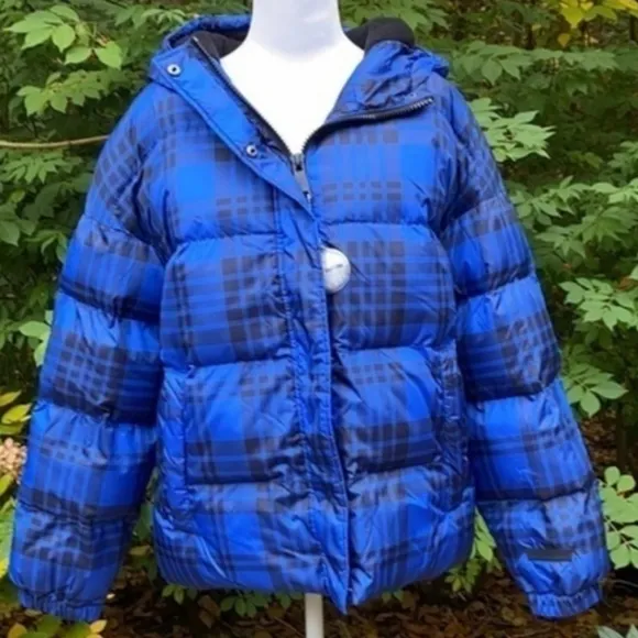 NEW RARE Authentic Juicy Couture Black Label Puffer Ski Coat Blue Tartan Winter