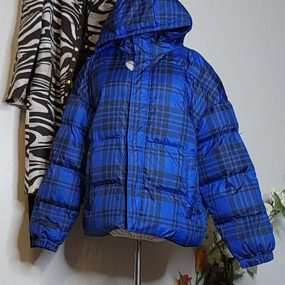 NEW RARE Authentic Juicy Couture Black Label Puffer Ski Coat Blue Tartan Winter