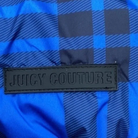 NEW RARE Authentic Juicy Couture Black Label Puffer Ski Coat Blue Tartan Winter
