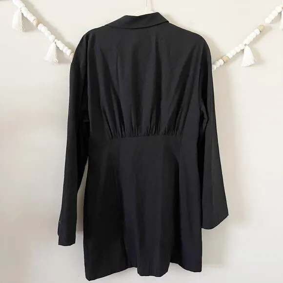 NEW Reformation Rana Dress Mini Button-Down Woven Flared Sleeve Black Size 12