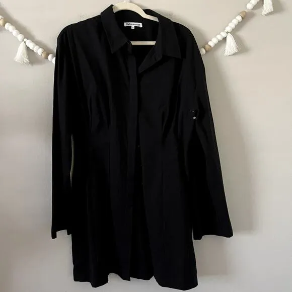NEW Reformation Rana Dress Mini Button-Down Woven Flared Sleeve Black Size 12