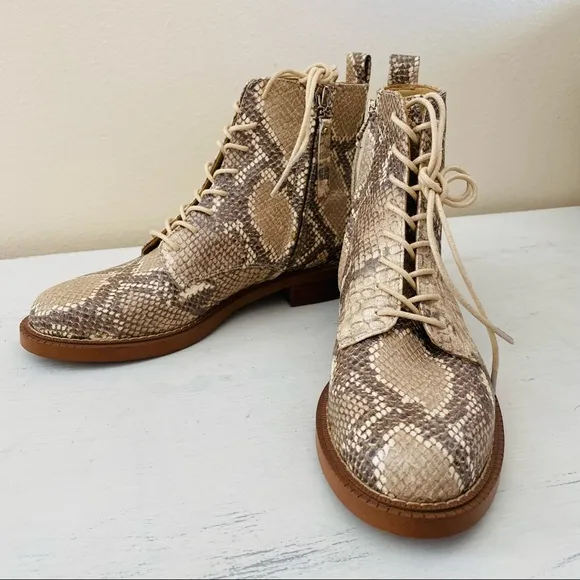 New Sam Edelman Nina snakeskin combat lace up Boots