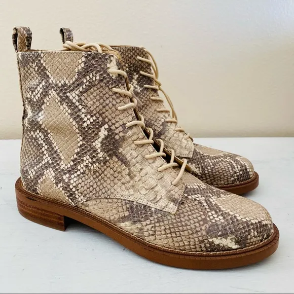 New Sam Edelman Nina snakeskin combat lace up Boots