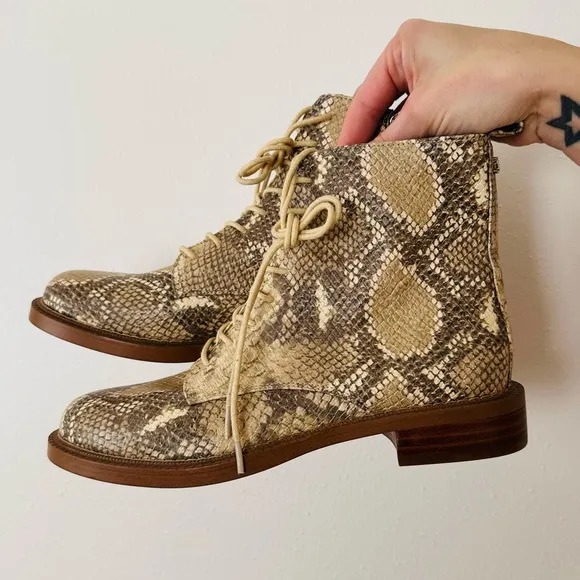 New Sam Edelman Nina snakeskin combat lace up Boots