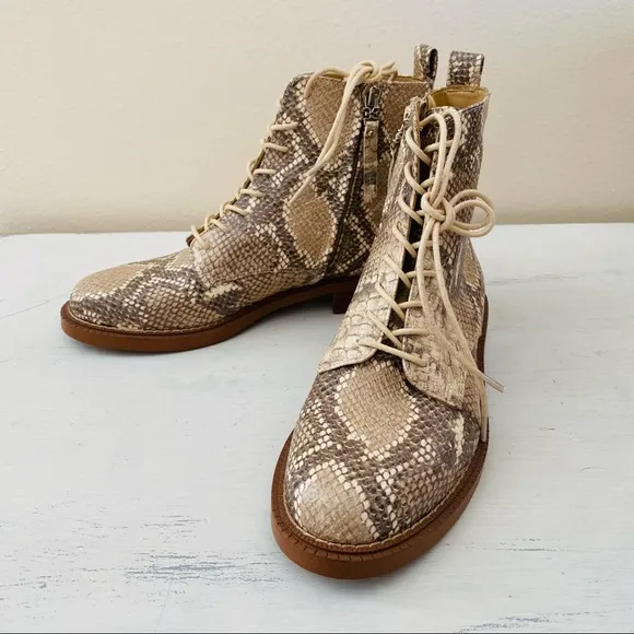 New Sam Edelman Nina snakeskin combat lace up Boots