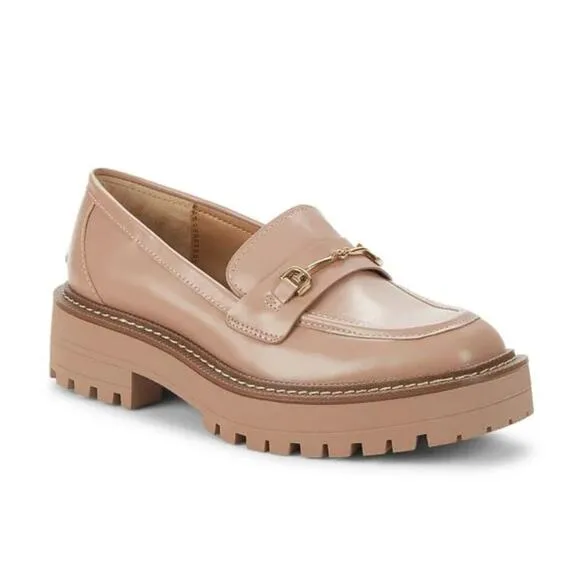 NEW Sam Edelman Womans 10 Laurs Leather Horse Bit Loafers Chunky Lug Sole Beige