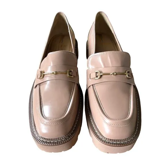 NEW Sam Edelman Womans 10 Laurs Leather Horse Bit Loafers Chunky Lug Sole Beige