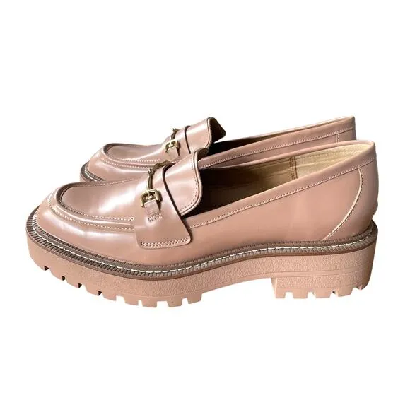 NEW Sam Edelman Womans 10 Laurs Leather Horse Bit Loafers Chunky Lug Sole Beige