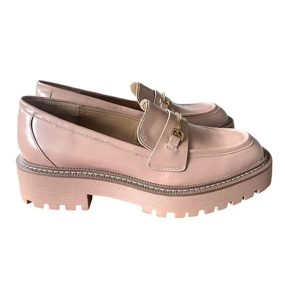 NEW Sam Edelman Womans 10 Laurs Leather Horse Bit Loafers Chunky Lug Sole Beige
