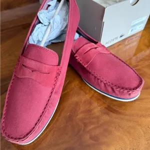 New size 10.5 Lacoste Red Slip-On Loafers textile Vibrant Style‼️😊
