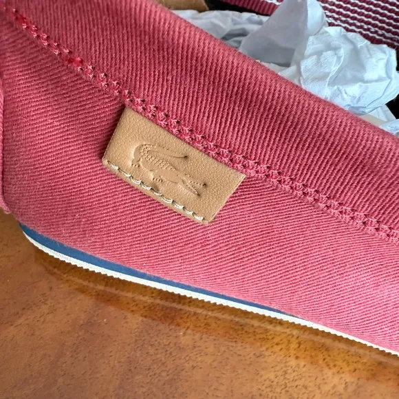 New size 10.5 Lacoste Red Slip-On Loafers textile Vibrant Style‼️😊