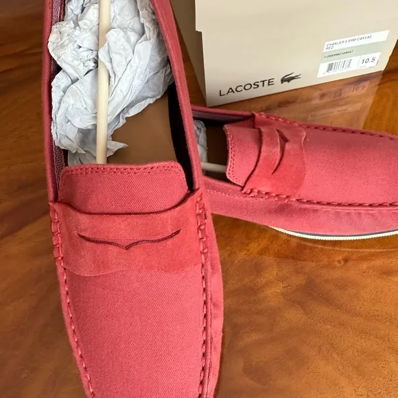 New size 10.5 Lacoste Red Slip-On Loafers textile Vibrant Style‼️😊