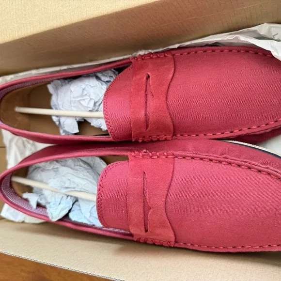 New size 10.5 Lacoste Red Slip-On Loafers textile Vibrant Style‼️😊