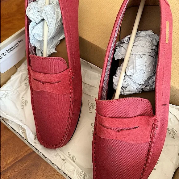 New size 10.5 Lacoste Red Slip-On Loafers textile Vibrant Style‼️😊