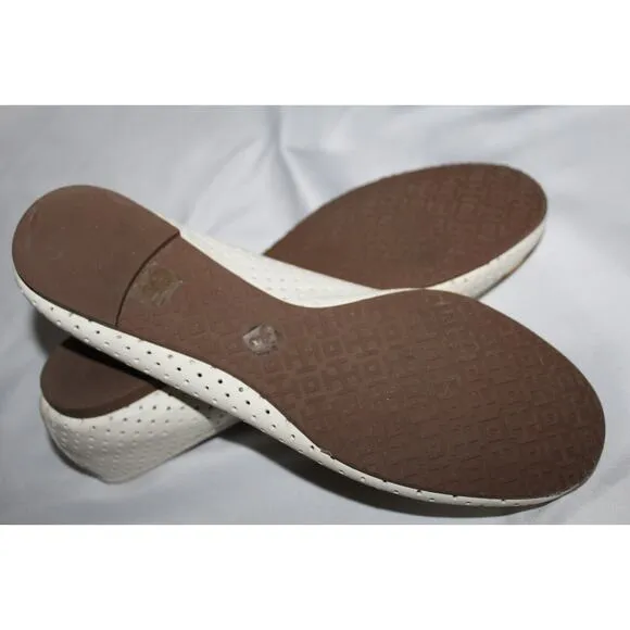 NEW TORY BURCH WOMEN'S LASER CUT MINNIE LEATHER BALLET FLATS IVORY GOLD‎ SZ 7