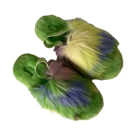 NEW UGG GIRLS FLUFF YEAH APPLE TIE DYE SLIDE SANDALS KIDS. # slides slippers