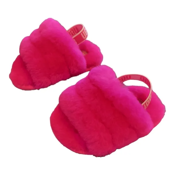 New! UGG I Fluff Yeah Slides in Rock Rose Size 4 (12-18 months)