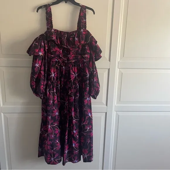New! Ulla Johnson Caprice black pink printed dress 22732