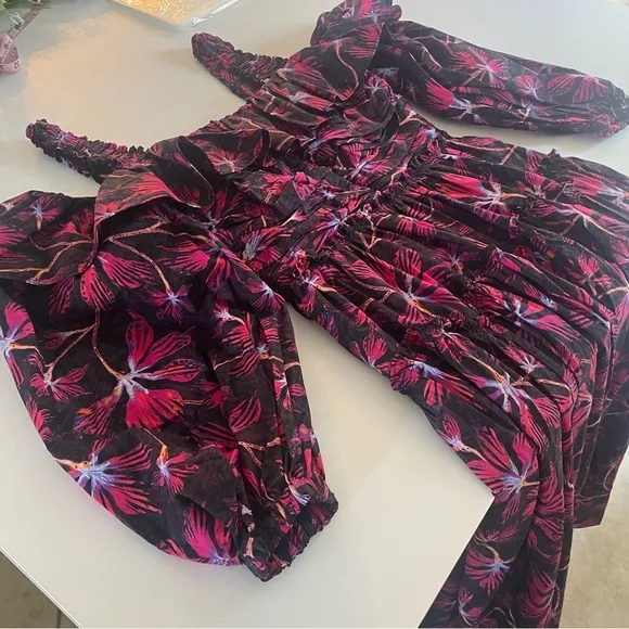 New! Ulla Johnson Caprice black pink printed dress 22732