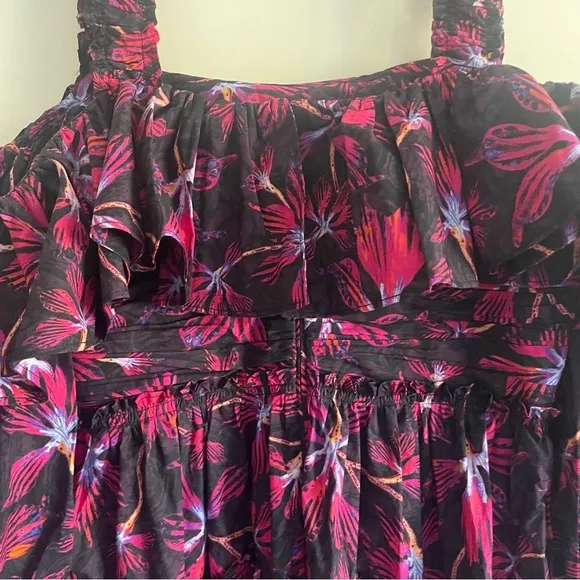 New! Ulla Johnson Caprice black pink printed dress 22732