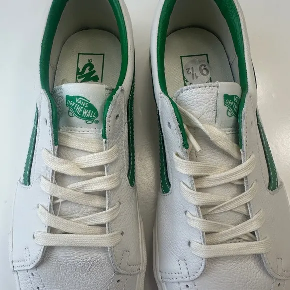 New Vans SK8 Low Top Sneakers White Green Leather Casual Unisex Men 9.5 Women 11
