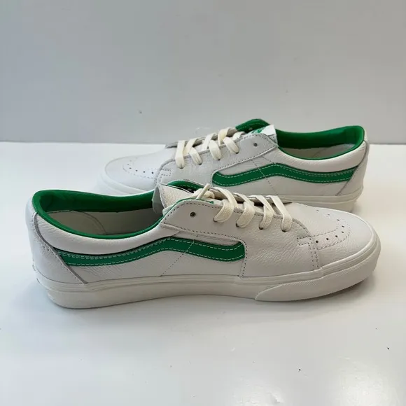 New Vans SK8 Low Top Sneakers White Green Leather Casual Unisex Men 9.5 Women 11