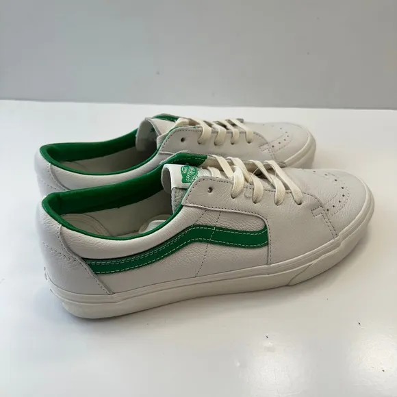 New Vans SK8 Low Top Sneakers White Green Leather Casual Unisex Men 9.5 Women 11