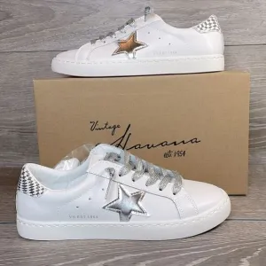 NEW Vintage Havana Carla Women’s Size 7.5 White Silver Shimmer Low Top Sneakers