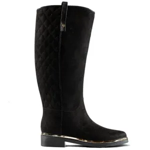 NEW WET KNOT Faux Suede Waterproof Equus Quilted High Shaft Boots black 367tmn