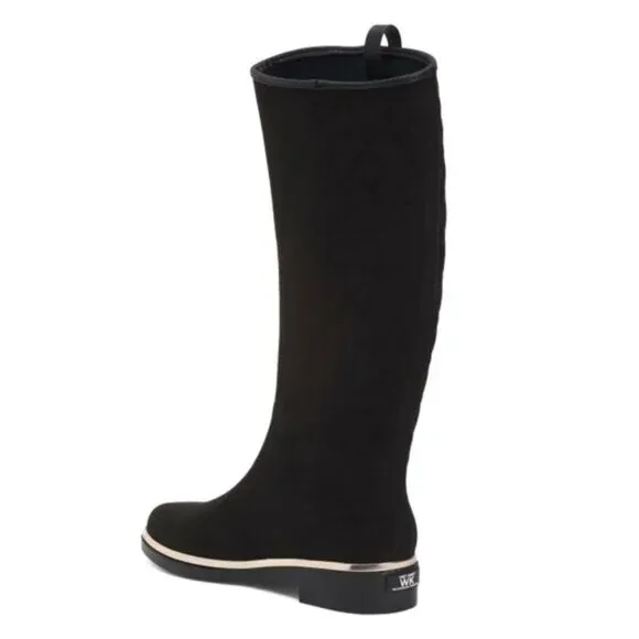 NEW WET KNOT Faux Suede Waterproof Equus Quilted High Shaft Boots black 367tmn