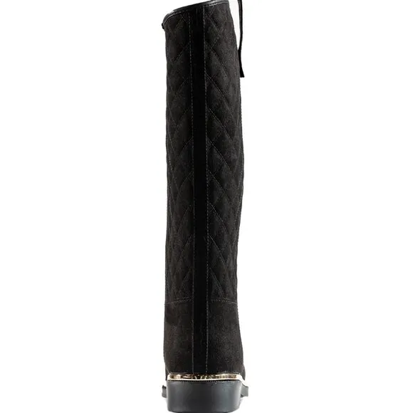 NEW WET KNOT Faux Suede Waterproof Equus Quilted High Shaft Boots black 367tmn