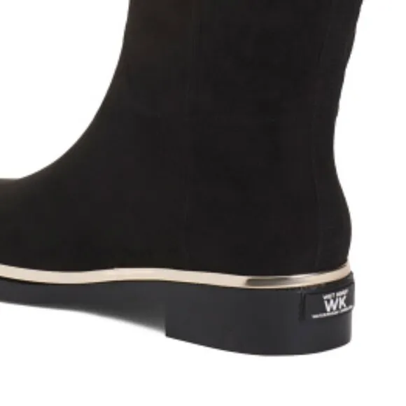 NEW WET KNOT Faux Suede Waterproof Equus Quilted High Shaft Boots black 367tmn