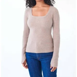 NEW WHITE   WARREN cashmere square neck sweater in oak heather