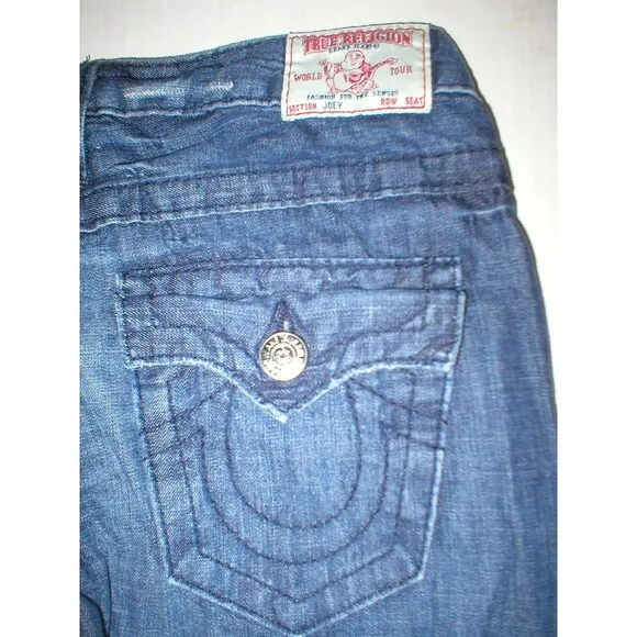New Womens True Religion Brand Jeans Dark USA 26 Joey Flare Flap Pockets Thin